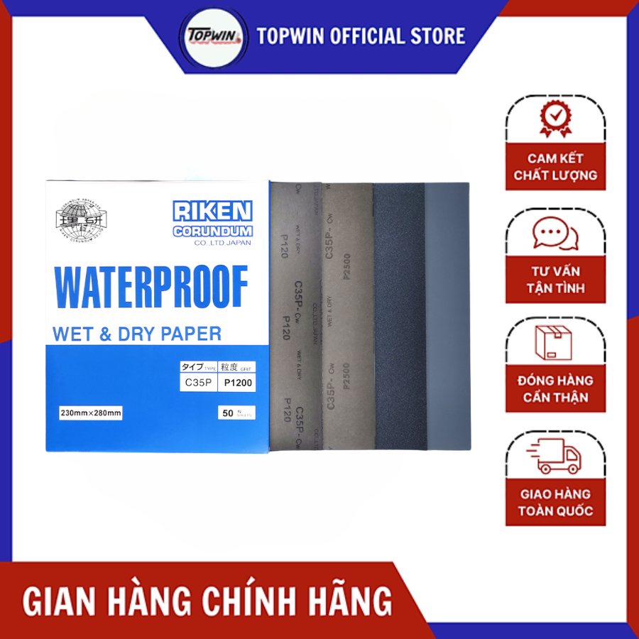5 Tờ Giấy Nhám Nước RIKEN C35P Nhật Bản P150-180-240-320-400-600-800 Chính Hãng
