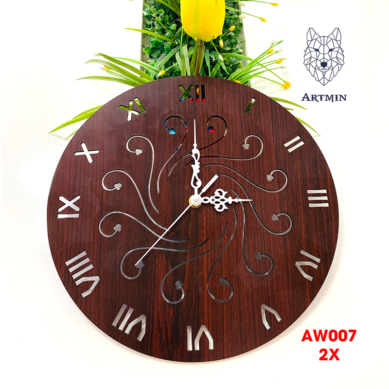 AW007 - Đồng Hồ Gỗ Treo Tường – Décor Trang Trí Hoa Văn