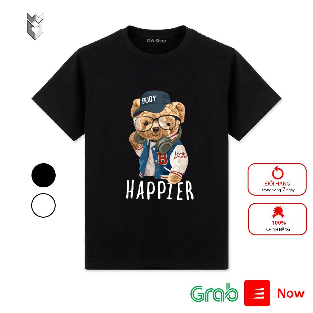 【FREE SHIP】Áo Thun , áo tay lỡ áo unisex nam nữ Gấu HAPPIER, áo phông áo cộc chất Cotton đẹp co dãn 4 chiều - GW Shop