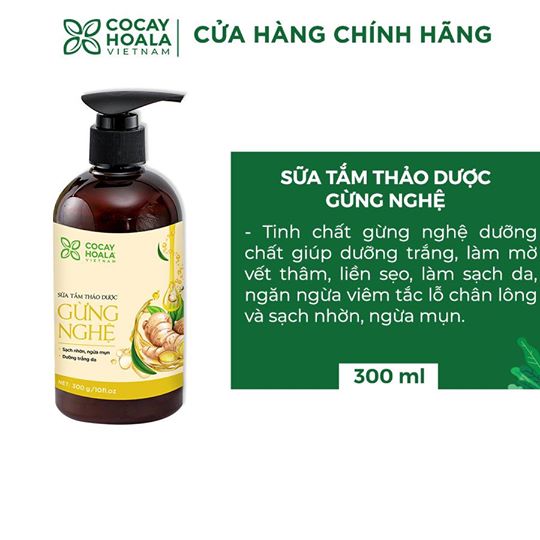 Sữa tắm thảo dược Gừng Nghệ Cỏ Cây Hoa Lá - Chiết Xuất Từ 9 Loại Thảo Dược Quý - Phòng Cảm, Tránh Gió, Dưỡng Da - Cho Con Cho Mẹ, Cho Đại Gia Đình, chai 300ml