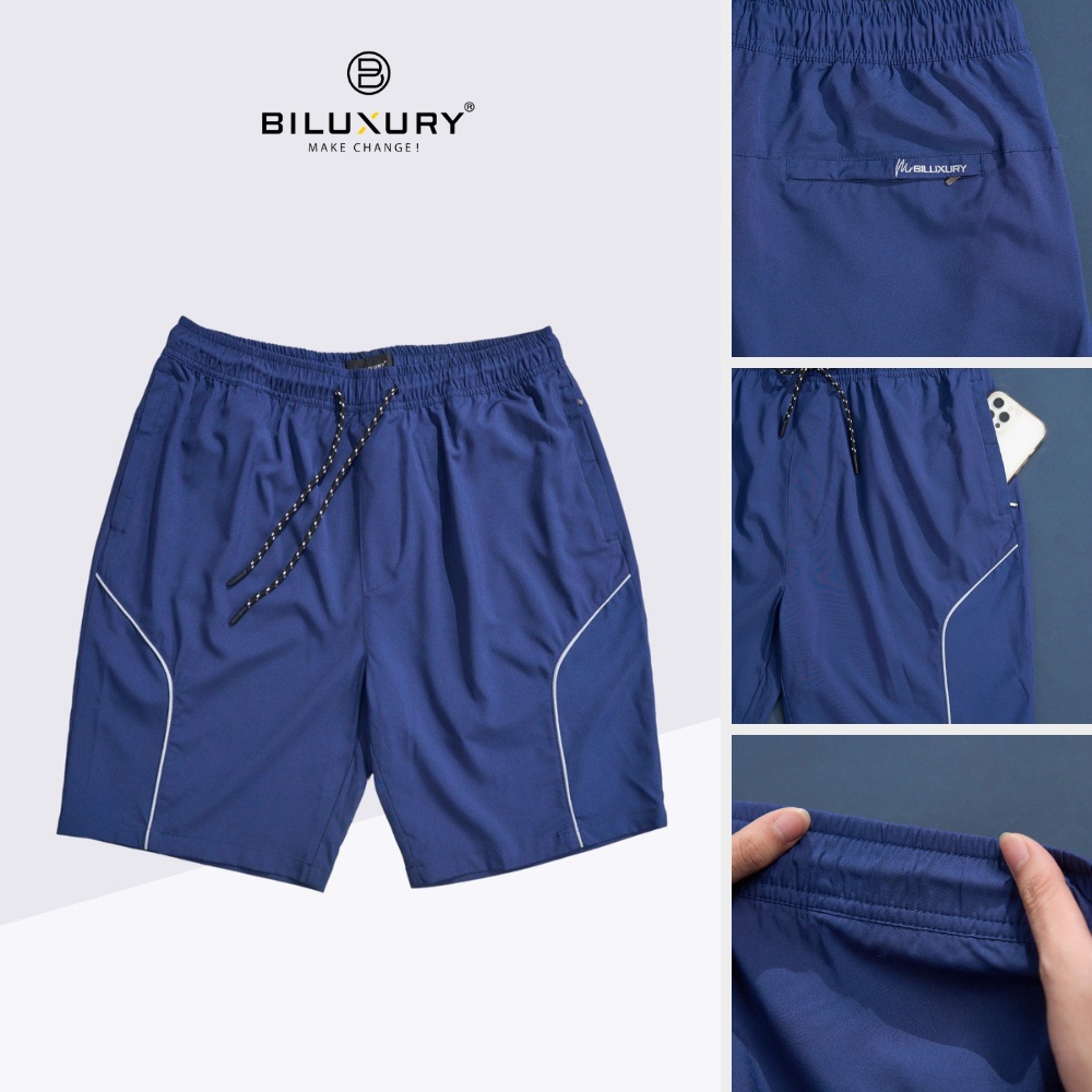 Quần đùi short nam đen thể thao Biluxury 6QDGT003DEN vải gió mỏng mát không bai gião co xù có túi trước sau tiện lợi