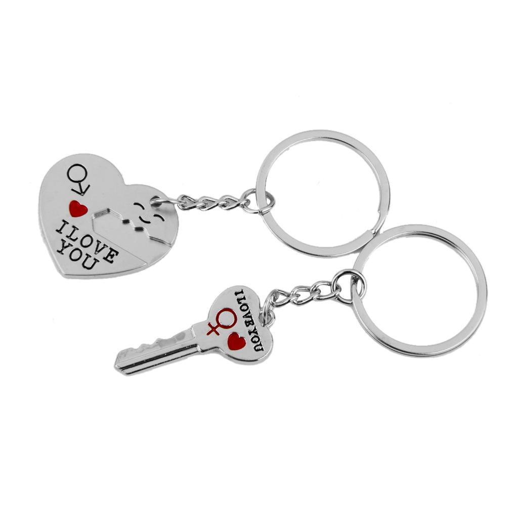 1 Pair Alloy Love Smile Key Heart Shape Pendant Keyring Keychain Set