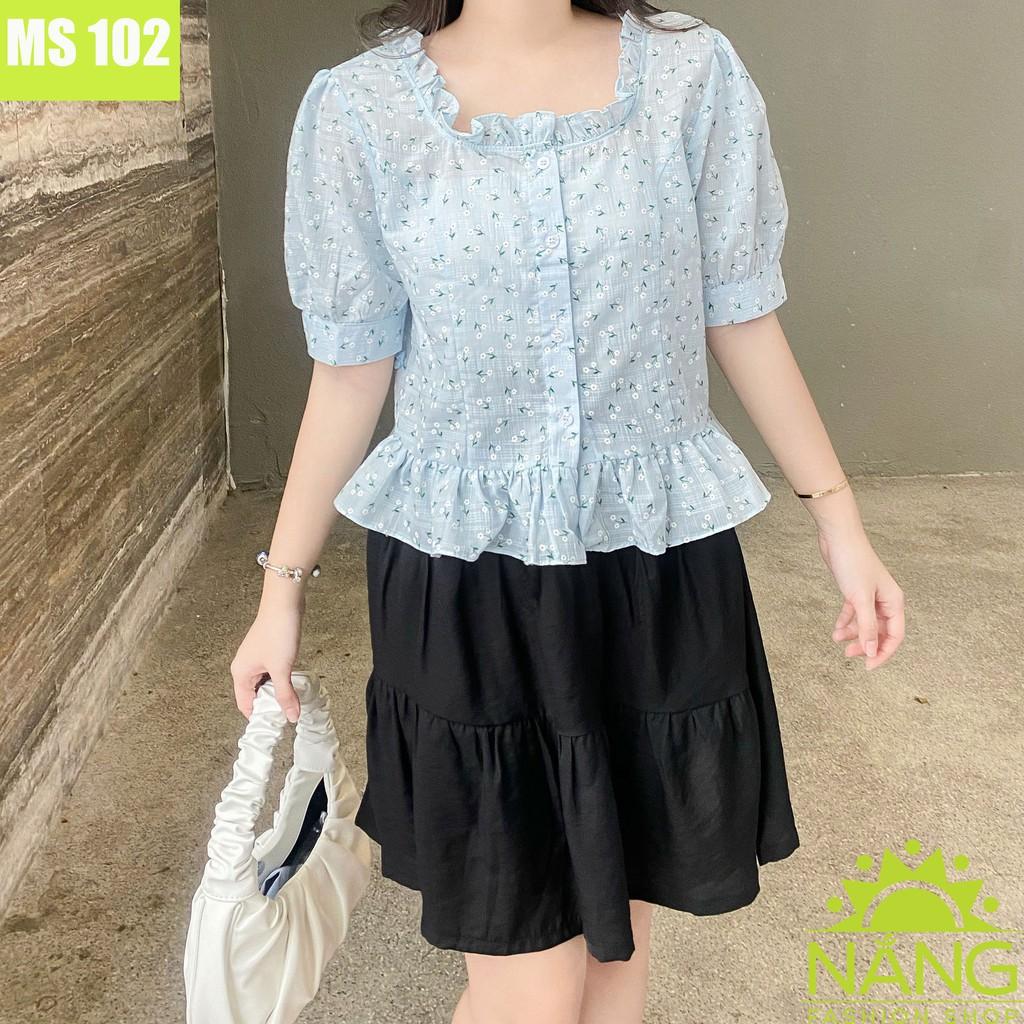 ÁO SƠ MI CỔ VUÔNG BÈO HOA NHÍ