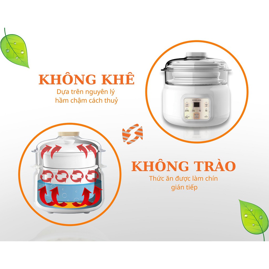 Nồi Hầm Cháo, Nồi Chưng Cách Thuỷ Nấu Yến Có Khay Hấp Bánh - Thường hiệu SONGANH Bảo Hành 12 Tháng - SA700