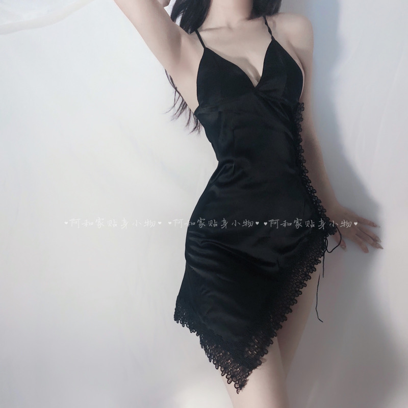 Váy ngủ lụa Satin 2 dây trơn xẻ hông một bên quyến rũ