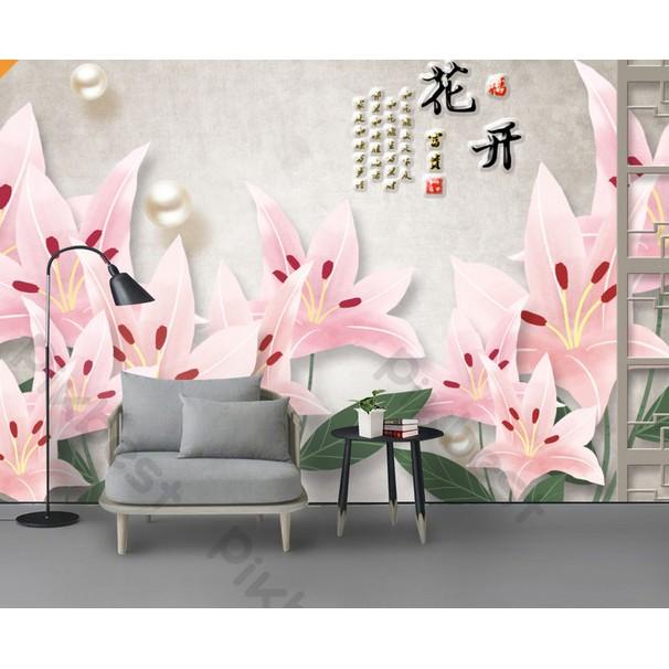 Tranh dán tường Hoa lily cổ điển hiện đại, tranh dán tường 3d hiện đại MS1275661