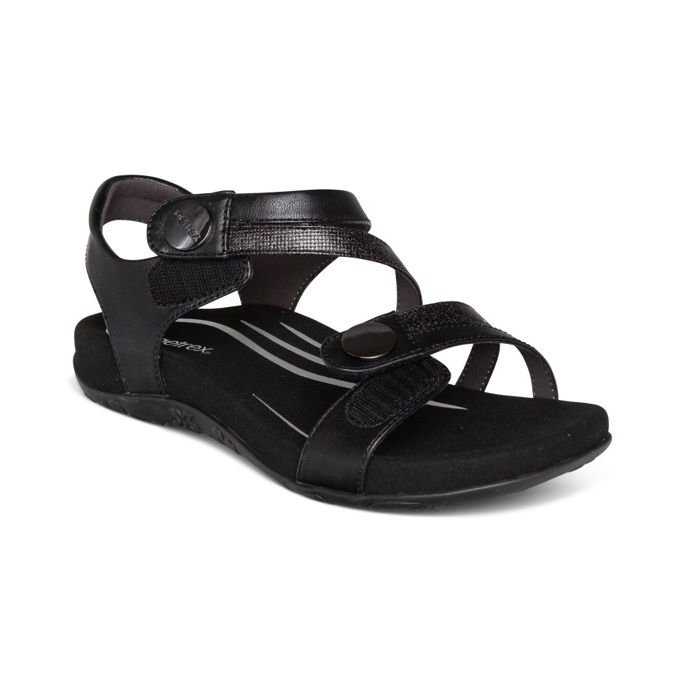 Sandal sức khỏe nữ Aetrex Jess Black