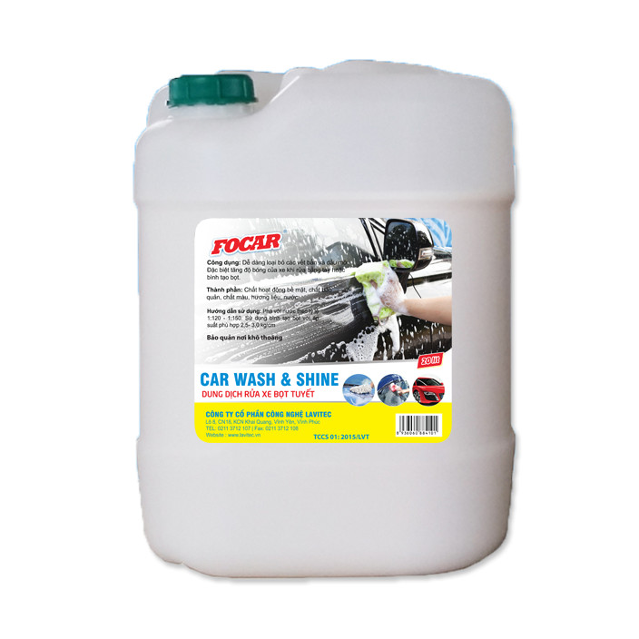 Dung dịch rửa xe bọt tuyết dưỡng bóng vỏ sơn FOCAR Car Wash & Shine đậm đặc 1:120 - Can 20L