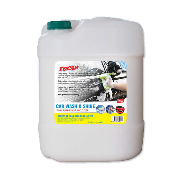 Dung dịch rửa xe bọt tuyết dưỡng bóng vỏ sơn FOCAR Car Wash &amp; Shine đậm đặc 1:120 - Can 20L