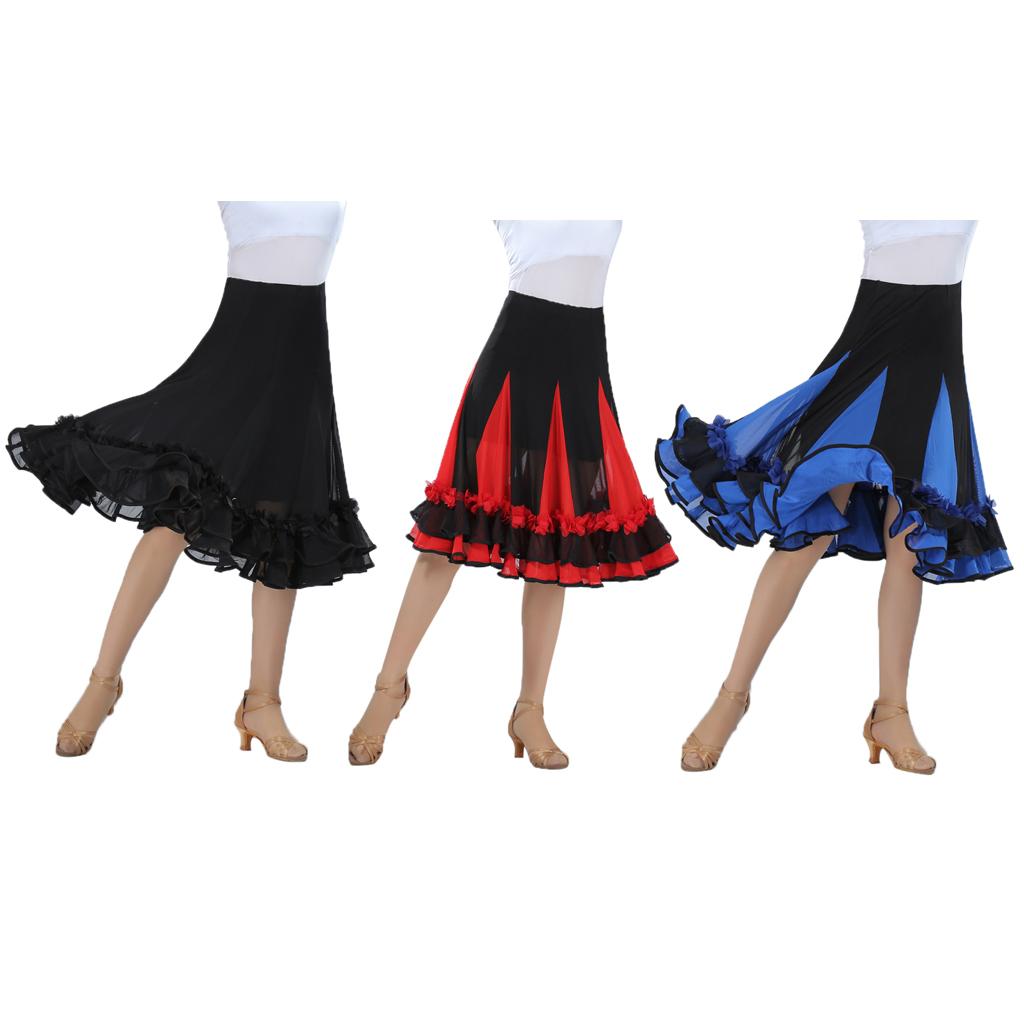 Elegant Ballroom Dancing Latin Waltz Dance Party Big Swing Mesh Skirt