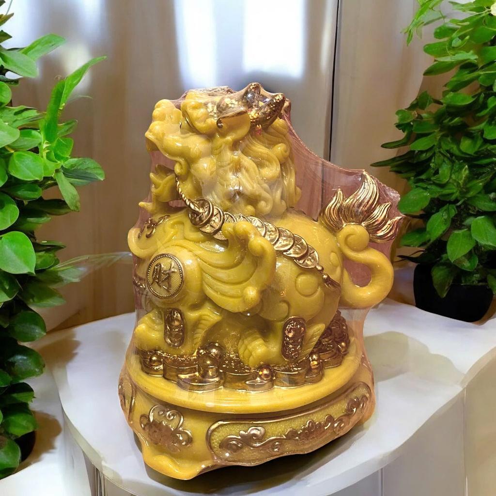 Cóc tỳ đá màu vàng đặt ban thần tài RỒNG VIỆT, thiềm thừ tỳ hưu đá đúc đài loan xoay 360