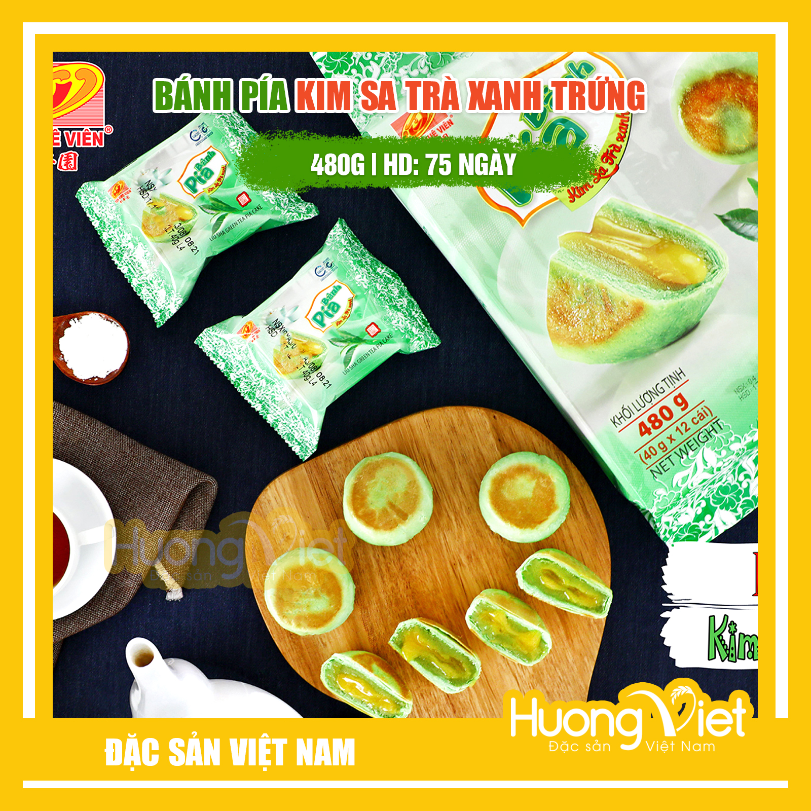 Đặc Sản Sóc Trăng - Bánh Pía Kim Sa Trà Xanh Tan Chảy 480G, BáNh PíA TâN Huê ViêN Sóc Trăng Không Sầu Riêng