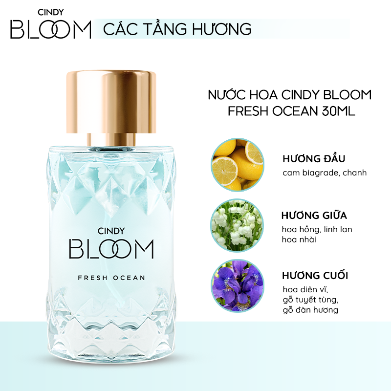 Bộ đôi sữa tắm nước hoa &amp; nước hoa nữ Cindy Bloom Fresh Ocean mùi hương năng động trẻ trung 640g + 30ml