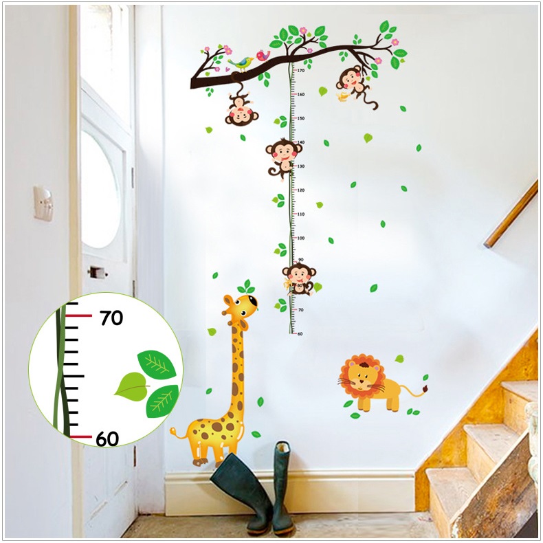 Decal dán tường Thước đo chiều cao khỉ con AmyShop DTD022(150x110cm)