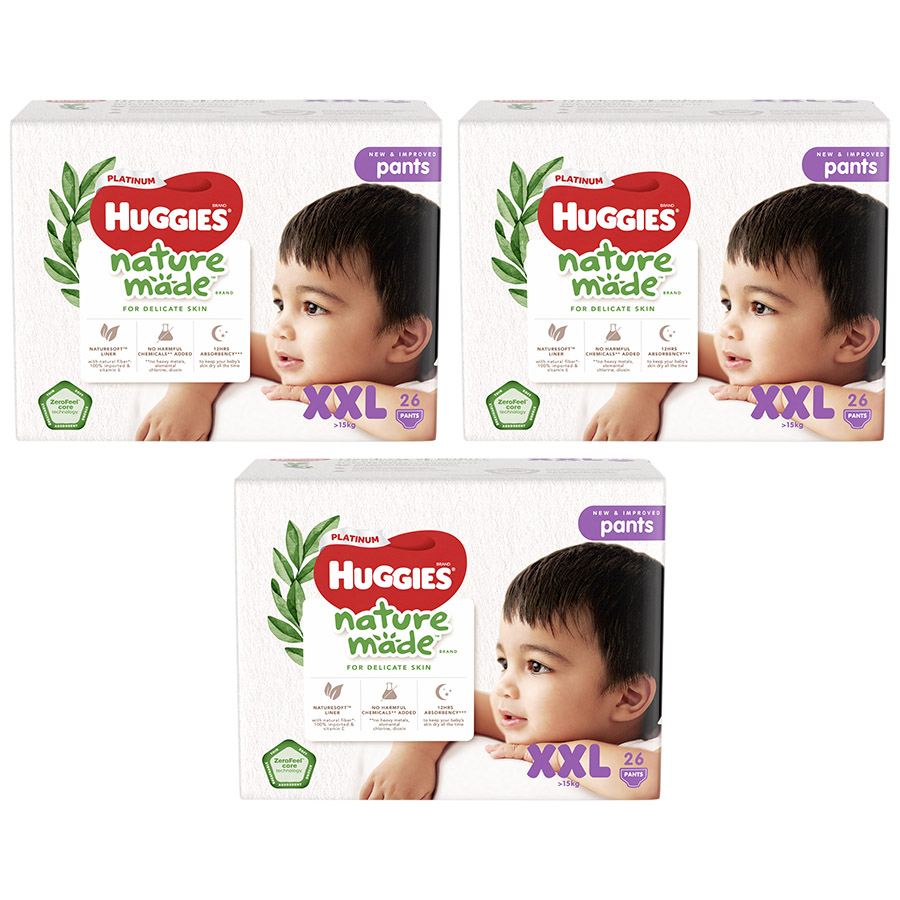 Combo 3 Tã Quần Siêu Cao Cấp Huggies Platinum Nature Made XXL26 (26 Miếng)