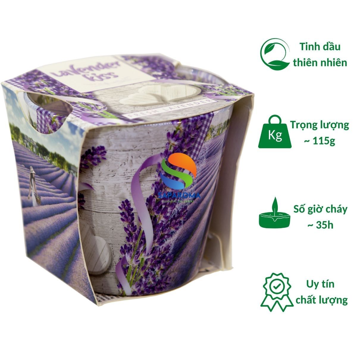 Ly nến thơm tinh dầu Bartek Lavender Kiss 115g QT00663 - nụ hoa oải hương, nến trang trí, thơm phòng, thư giãn, hỗ trợ khử mùi (giao mẫu ngẫu nhiên)