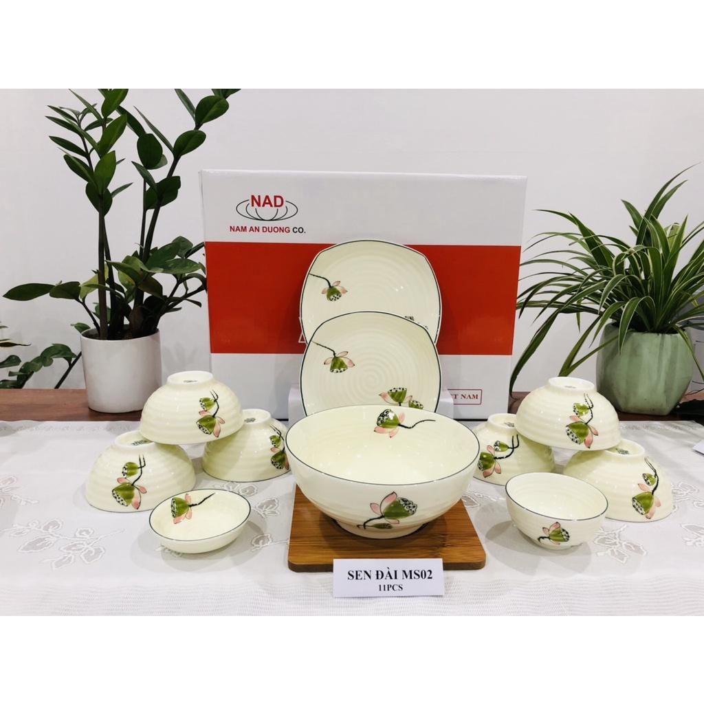 BỘ ĐỒ ĂN GỐM SỨ CAO CẤP BÁT TRÀNG - SEN ĐÀI