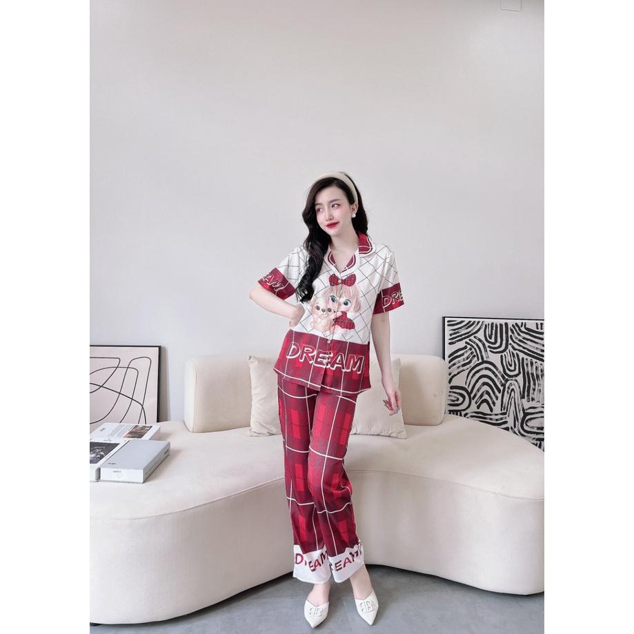 Bộ Pyjama lụa xước ánh kim cao cấp (free size: 45kg đến 65kg) HÀNG THIẾT KẾ MỚI.