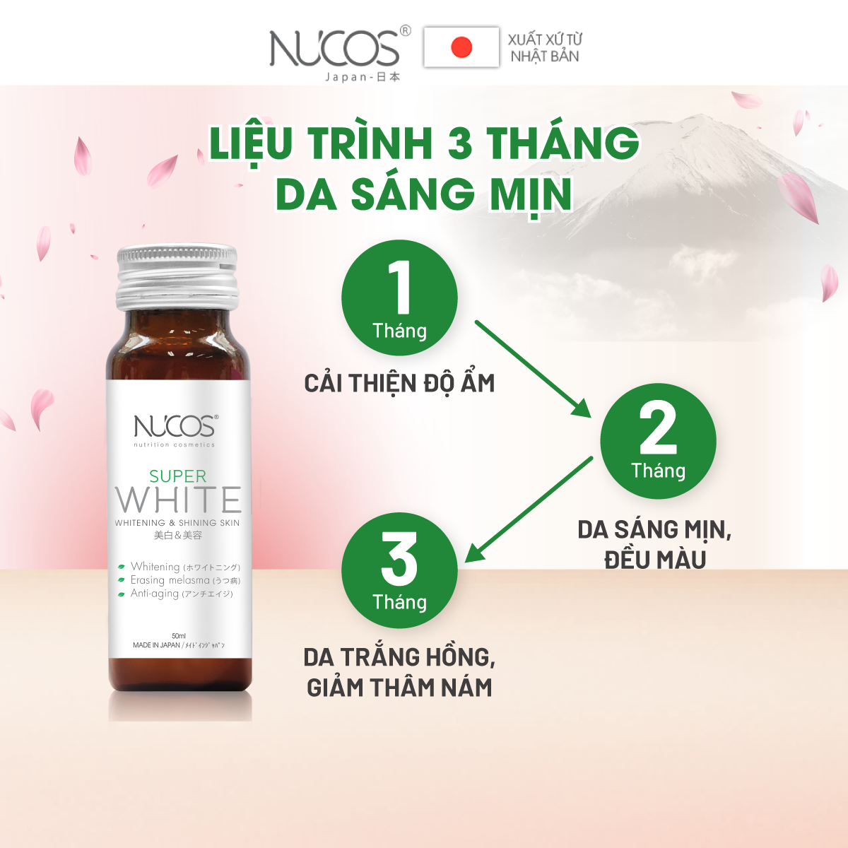 Combo 4 hộp Collagen uống hỗ trợ trắng da mờ thâm nám Nucos Super White​ 10 chai x 50ml