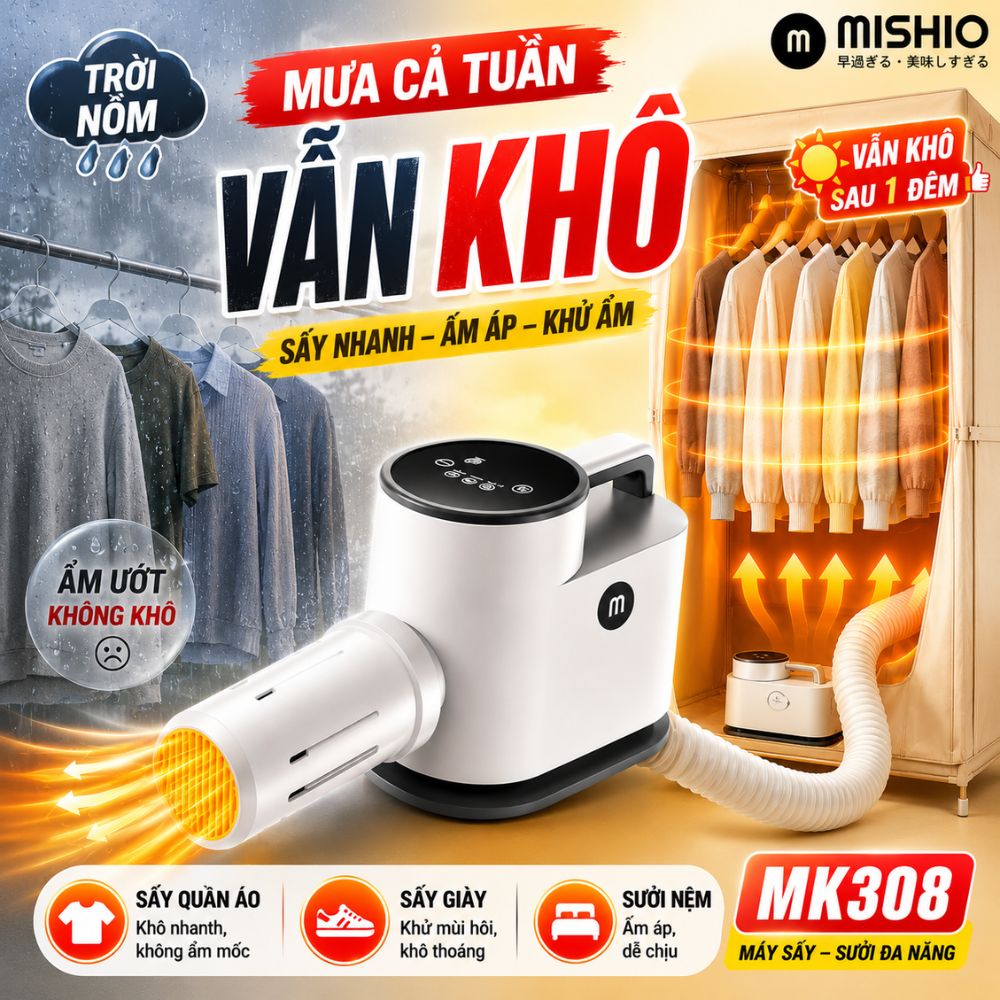 Máy Sấy Mishio MK308 tia UV Diệt Khuẩn Sấy Quần Áo, Sưởi ấm Chăn Nệm, Sấy Giày