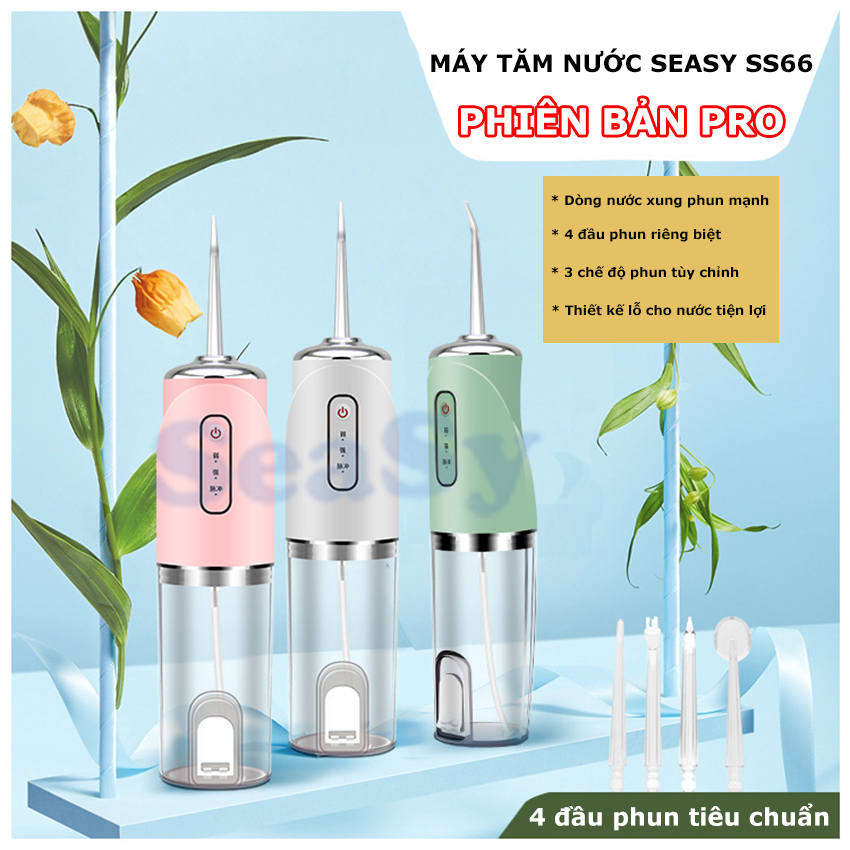 Máy tăm nước SeaSy SS66 pro chống nước vệ sinh răng miệng cao cấp với 3 chế độ vệ sinh răng miệng, bảo vệ nướu - Hàng Chính Hãng