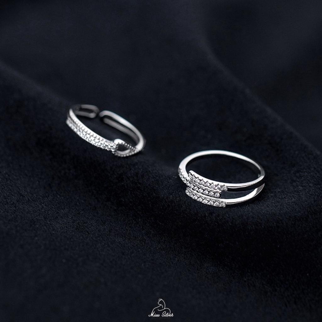Bộ 2 nhẫn bạc nữ Miuu Silver, nhẫn nữ đính đá điều chỉnh size Kzim và Dnot
