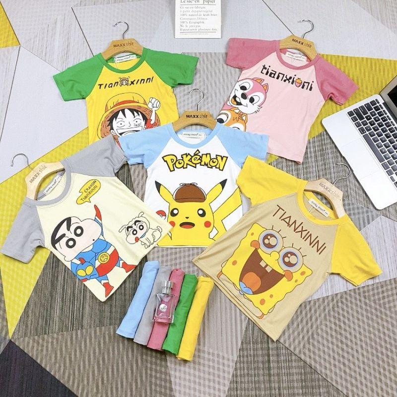 Bộ cộc tay thun lạnh tay ráp lăng in hoạt hình Minky Mom cho bé trai bé gái từ 5-19kg