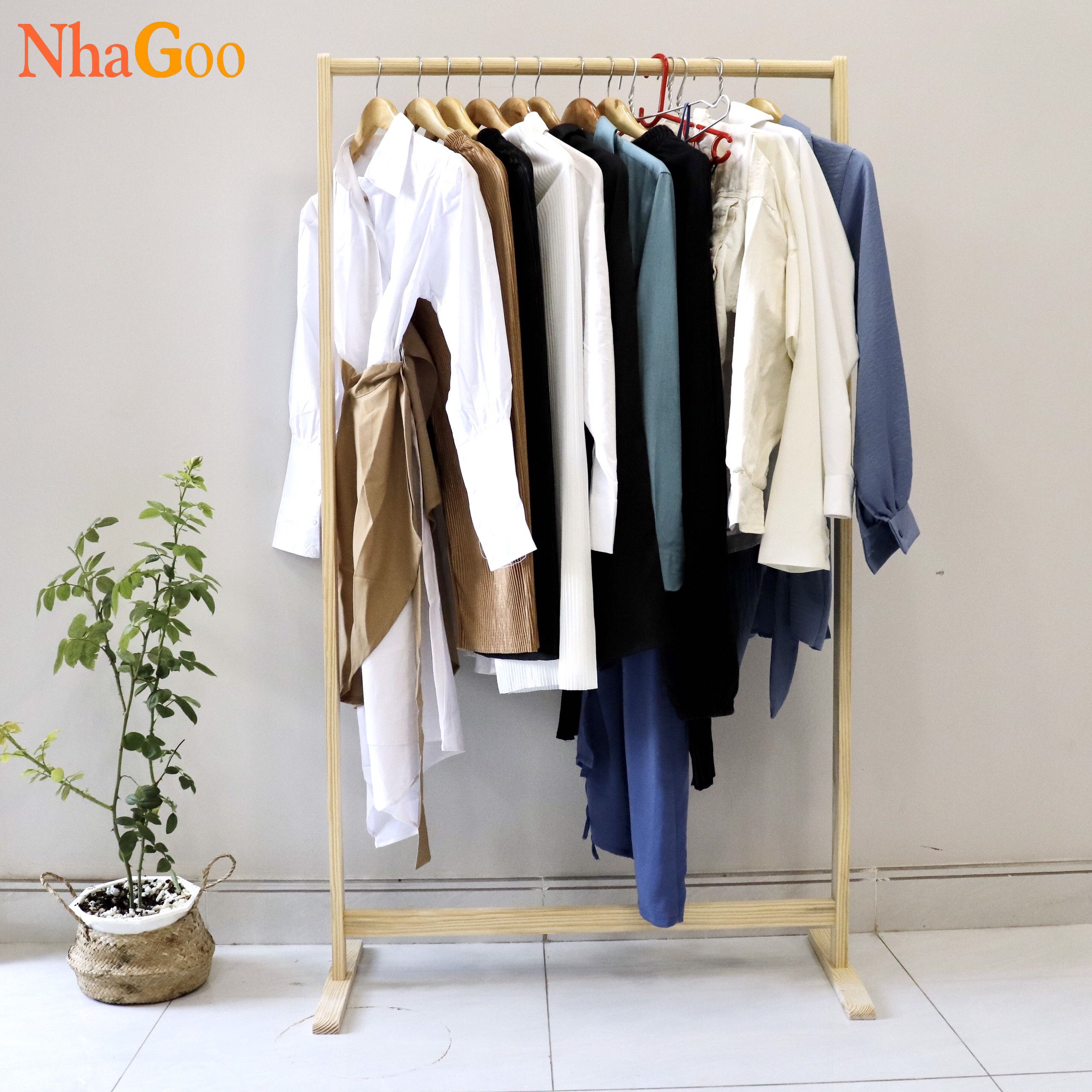 Giá Treo Quần Áo Gỗ Thanh Đơn NHAGOO Cao 150cm