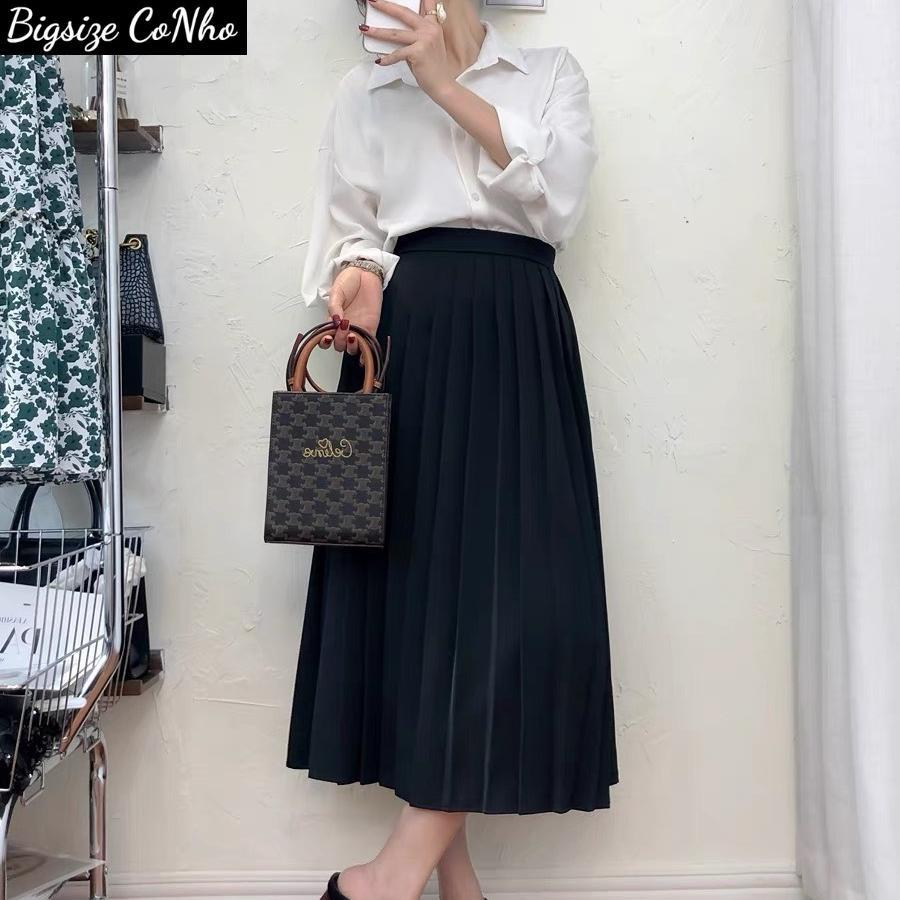 Chân váy dài bigsize nữ ulzzang dạng xòe phong cách hàn quốc, váy dài qua gối Chuppy CV12 - Màu đen