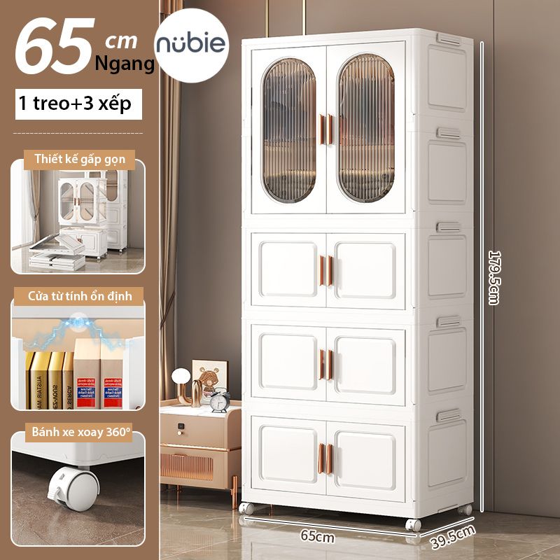 Tủ Quần Áo Gấp Gọn Có Ngăn Treo Trẻ Em Nubie Ngang 65/70cm, Đựng Đồ Đa Năng Thông Minh, Tháo Lắp Dễ Dàng, Nhựa PP