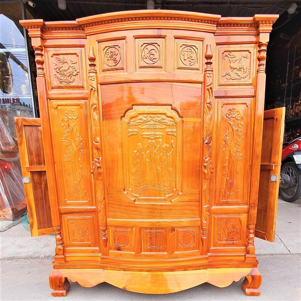 Tủ thờ gỗ tràm bụng phệ Phúc Lộc Thọ ,Tủ thờ gia tiên 1M 27