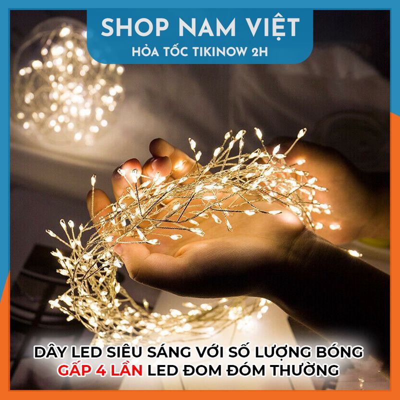 Dây Đèn Led Đom Đóm Nguyệt Quế Quấn Cây, Trang Trí Ngoài Trời, 8 Chế Độ Chớp