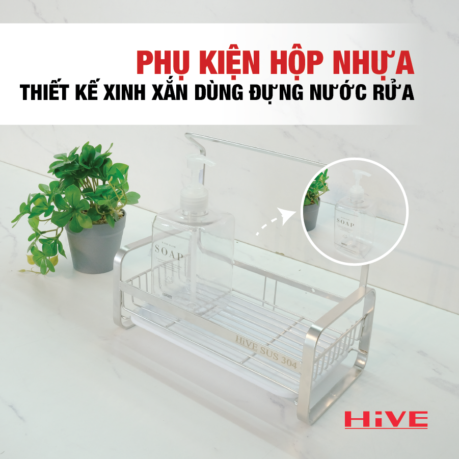 Rổ đựng dụng cụ rửa chén HiVE (NEW COLLECTION) Kèm Hộp nhựa + Khay nhựa + Miếng dán tường
