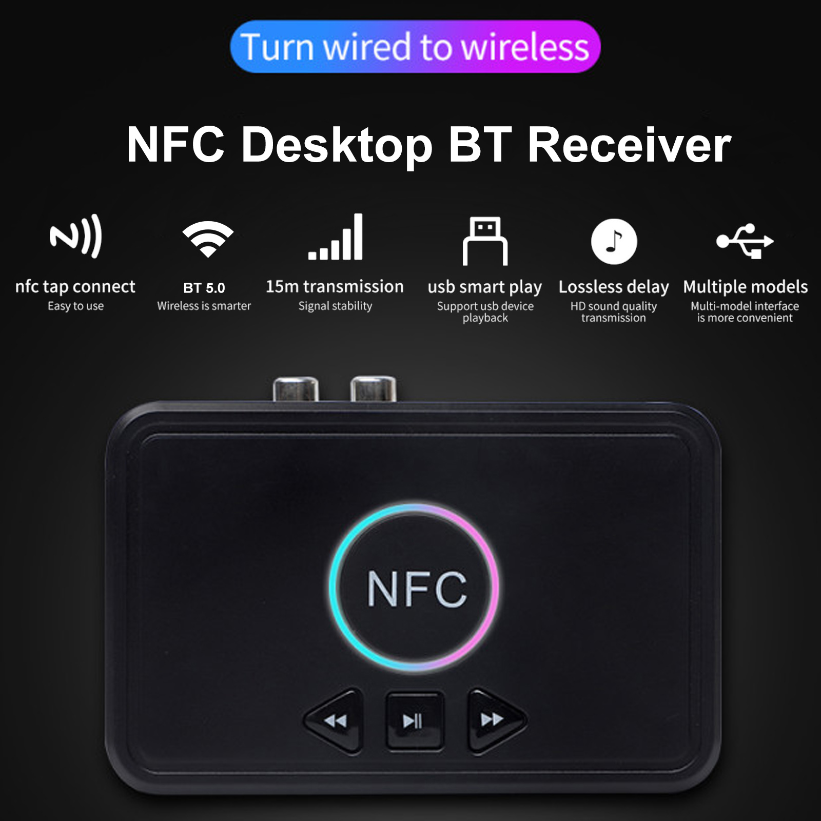 Bộ Thu Thông Dây Nfc Bluetooth 5.0 Với Micrô RCA AUX Out U Disk Music Playback