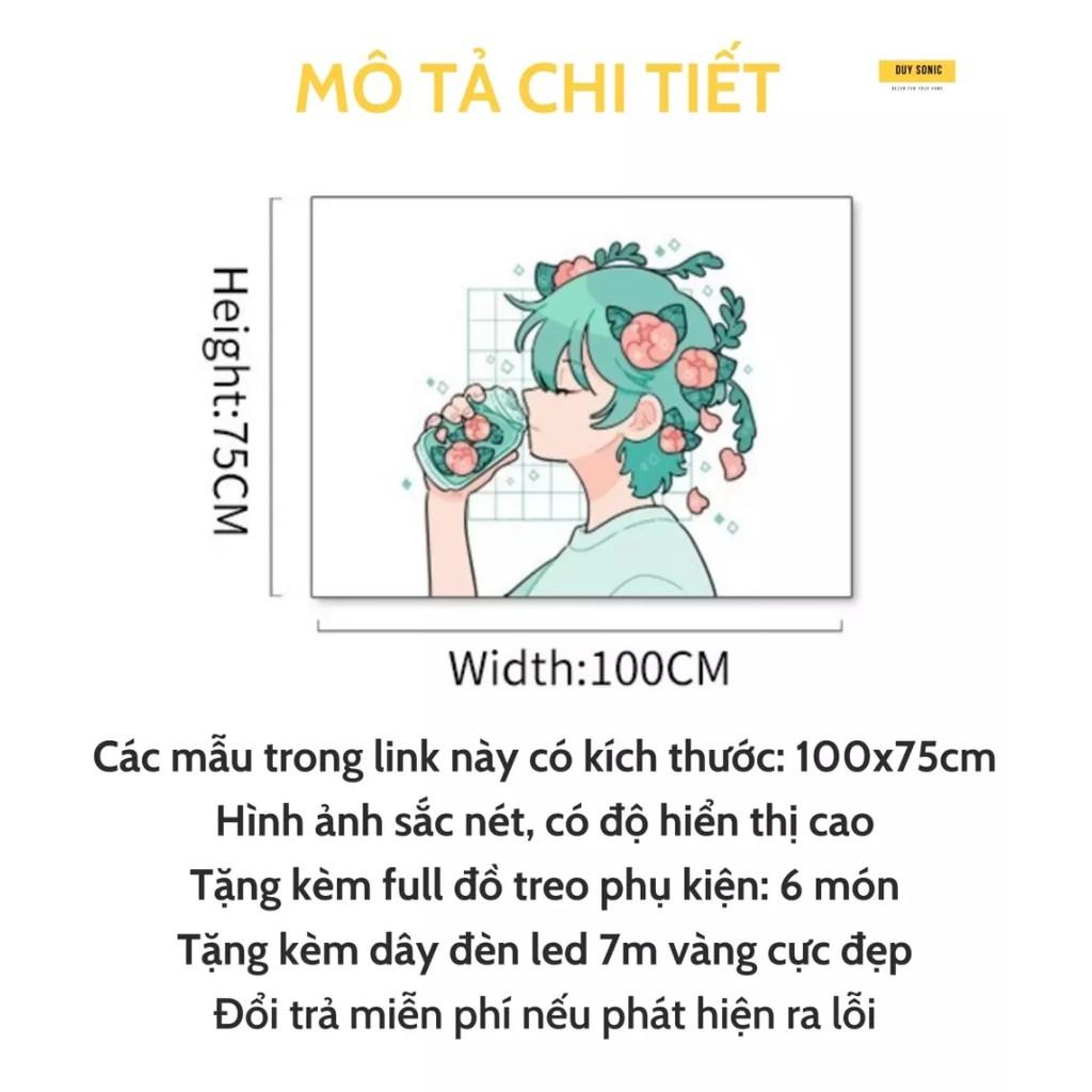 Thảm treo tường phong cách Anime decor phòng ngủ, vải treo tường vintage