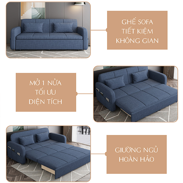 Ghế sofa giường thông minh,Giường Sofa đa năng, giường sofa thông minh gấp gọn -Tặng kèm 2 gối (kích thước Rộng 1,38m- x Dài 1,9m)