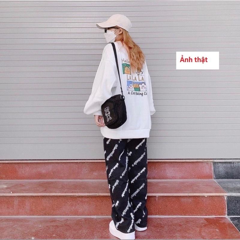 Áo Sweater Nỉ Ngoại Cookie tay phồng dày dặn Áo Swt Trắng In Hình Dễ Thương Tay Phồng Dài