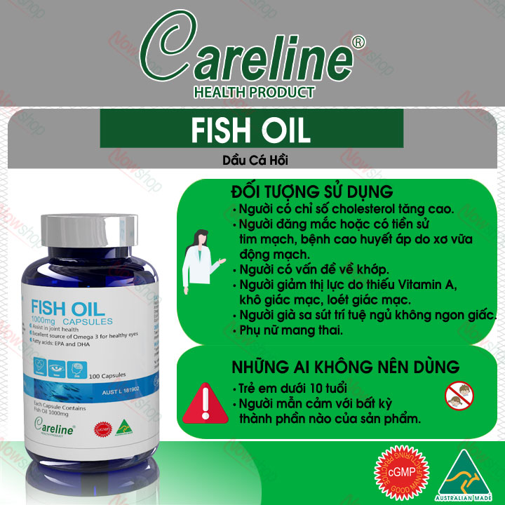 Viên uống dầu cá hồi Careline Fish Oil 1000MG hỗ trợ tăng cường cải thiện trí nhớ và thị lực