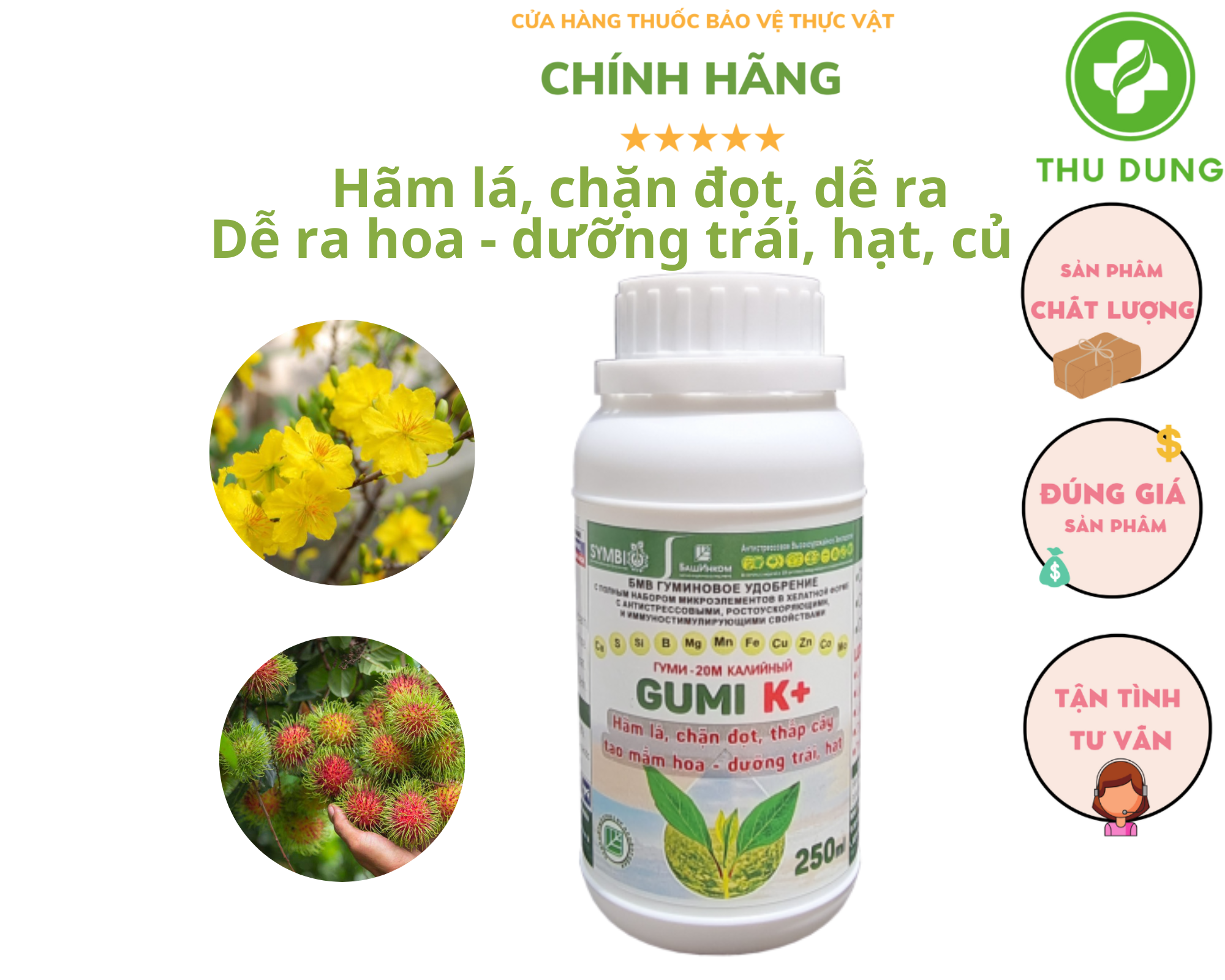 Gumi K+ 250ml Hãm lá, chặn đọt, giảm chiều cao cây. Giúp ra hoa, xuống củ, lúa trổ đồng loạt.