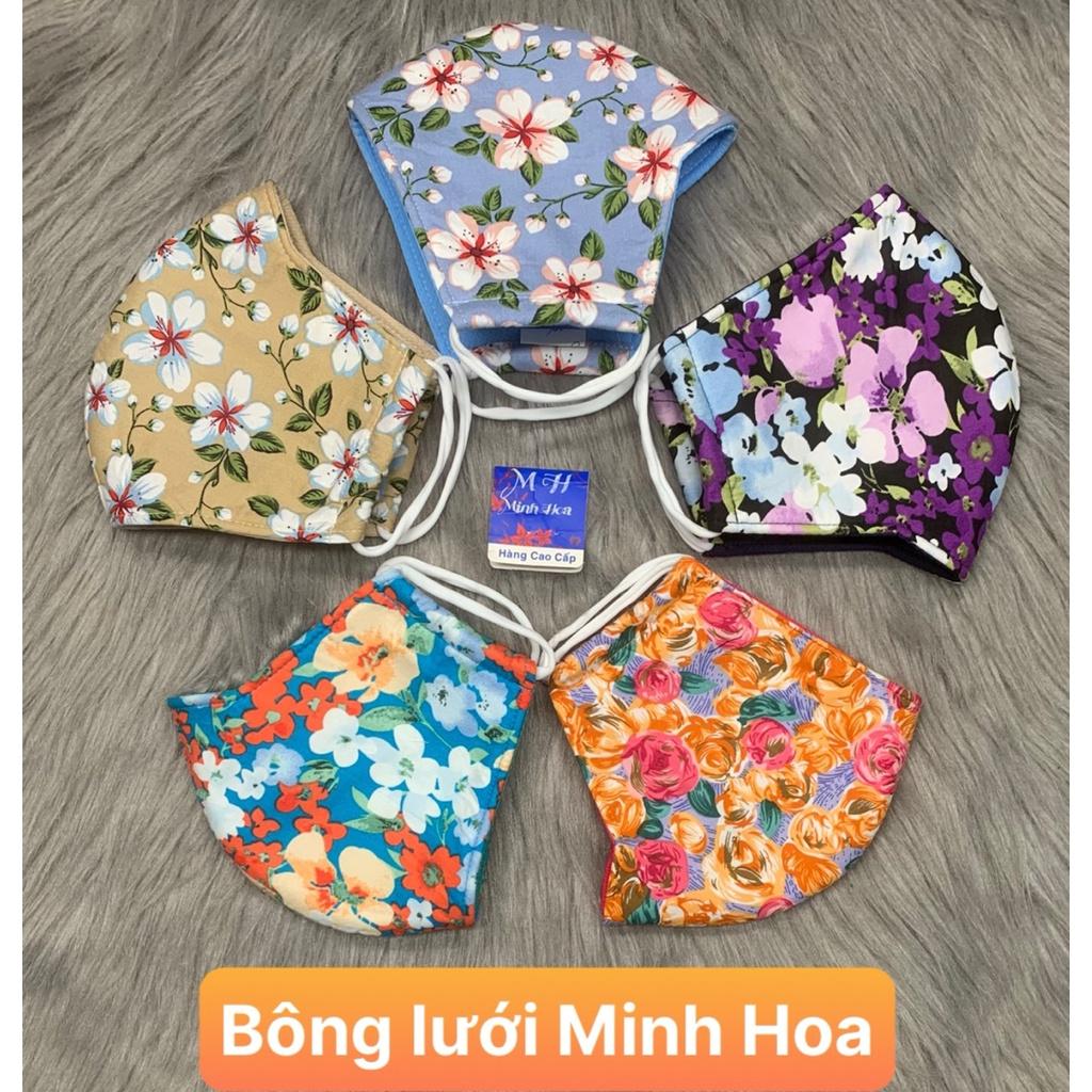 Combo 5 khẩu trang vải 100% kate , họa tiết bông ,thương hiệu cao cấp MINH HOA , ảnh thật , bảo đảm giao đú