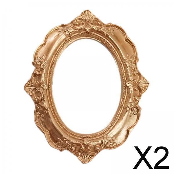 2xVintage Photo Frame Carved Lace Resin Mini Picture Frame Photo Props Oval