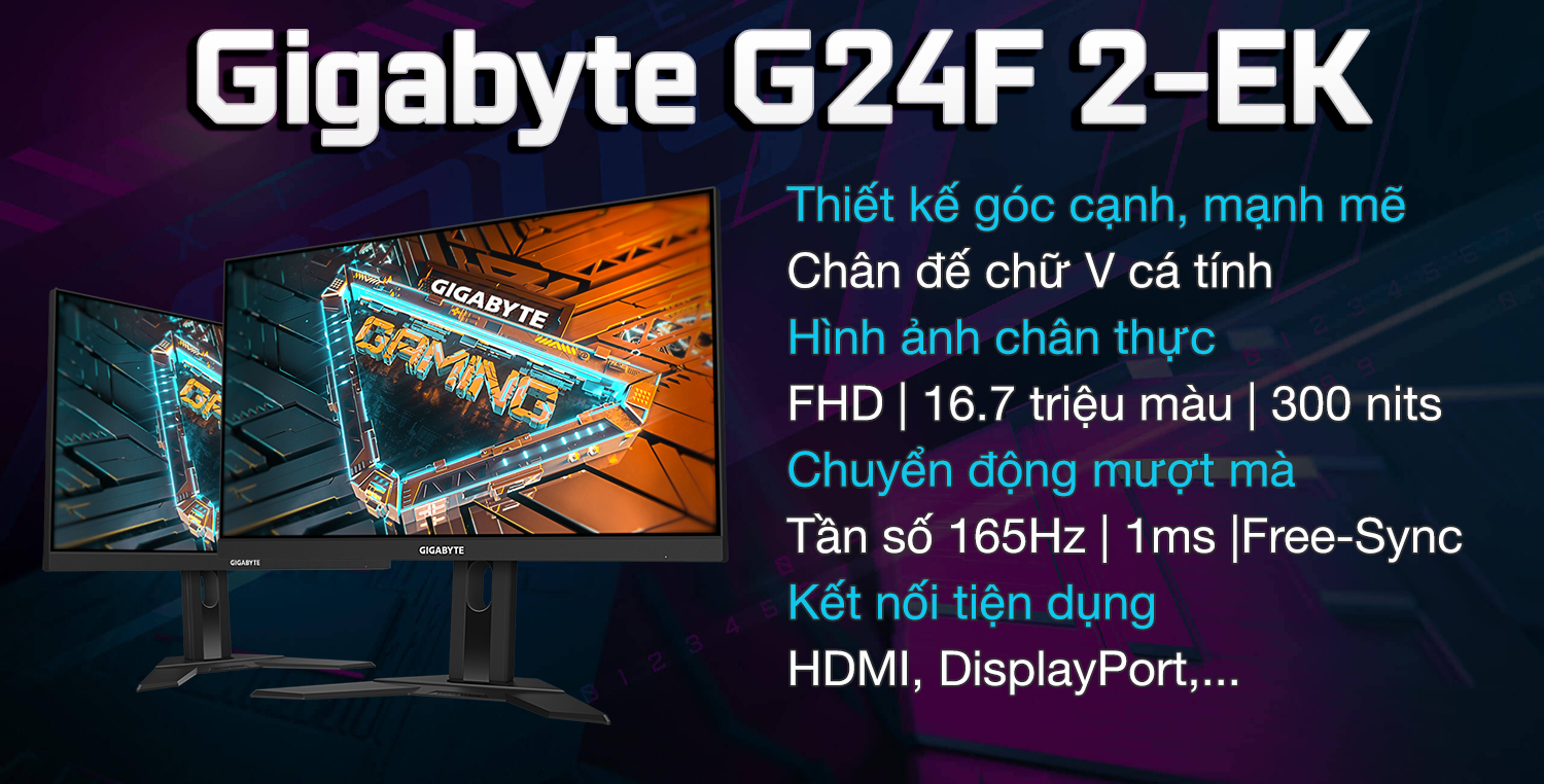 Màn hình máy tính 24inch GIGABYTE G24F 2 Gaming (23.8&quot; IPS FHD 180Hz, HDMI+DisplayPort) - Hàng chính hãng Viễn Sơn phân phối