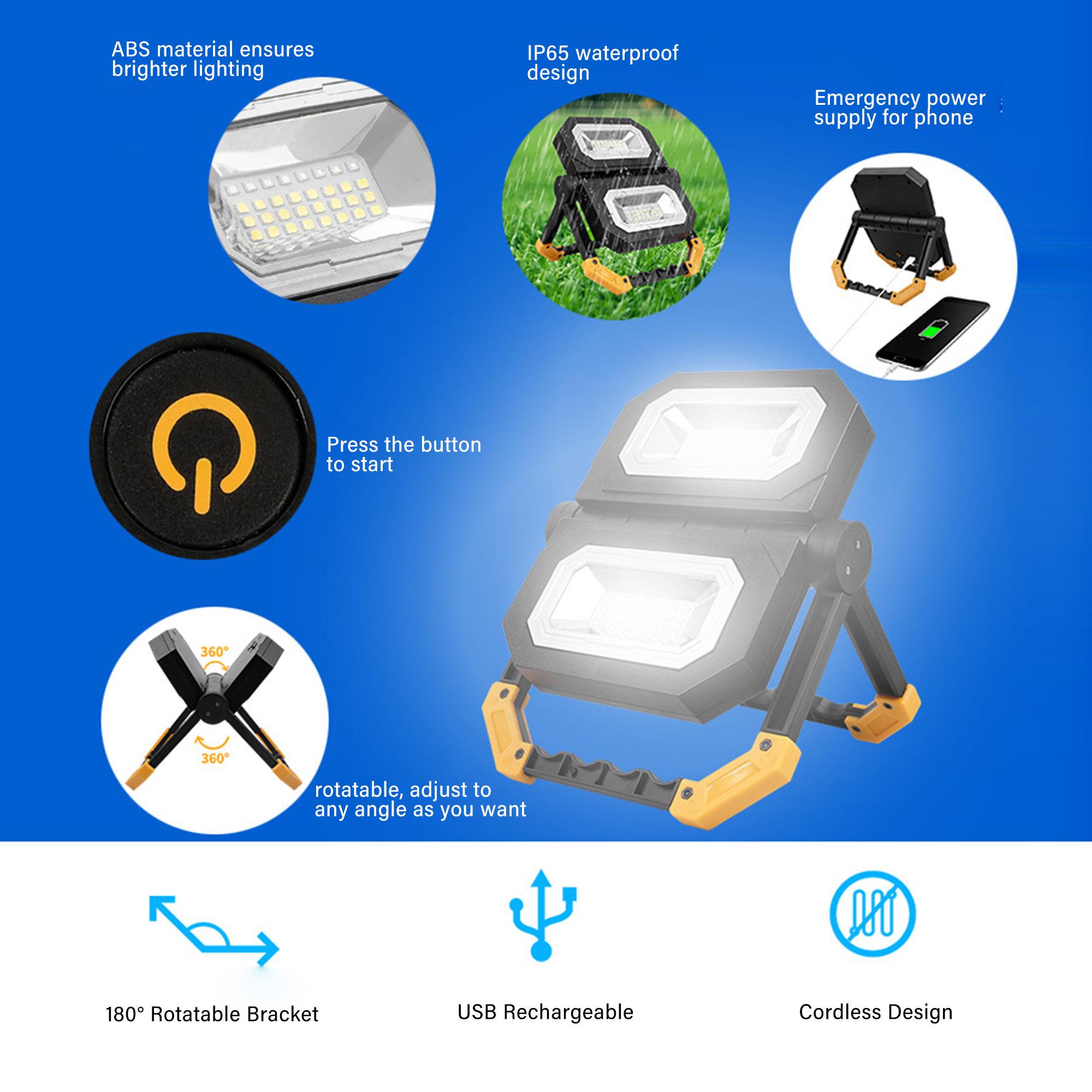 Đèn LED di động IP65 không thấm nước có thể sạc lại, 2 chế độ điều chỉnh ánh sáng màu xanh/màu đỏ ánh sáng