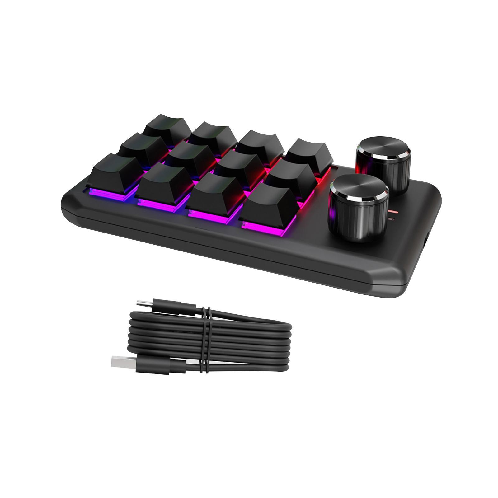 12 Keys Keyboard RGB Non Slip with USB Cable with 2 Knob Standard Keyboard Programming Keyboard Mini Keypad for Games Designers