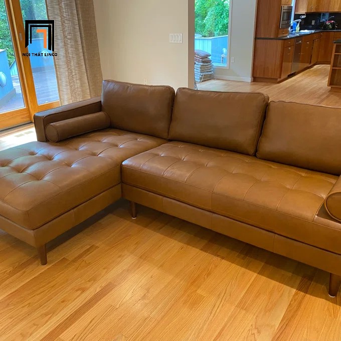 Bộ ghế sofa góc L Linco Matilda bọc giả da màu da bò