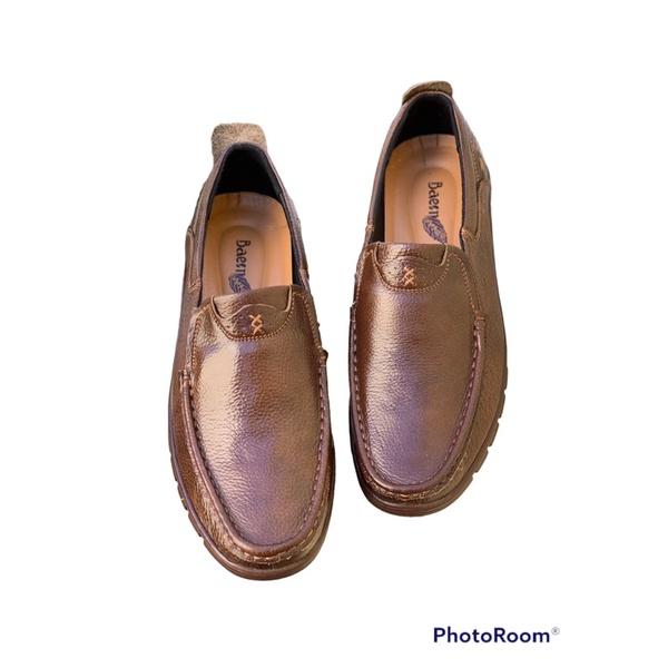Giầy lười nam da bò mềm màu nâu Tomshoes, cam kết da thật 100%