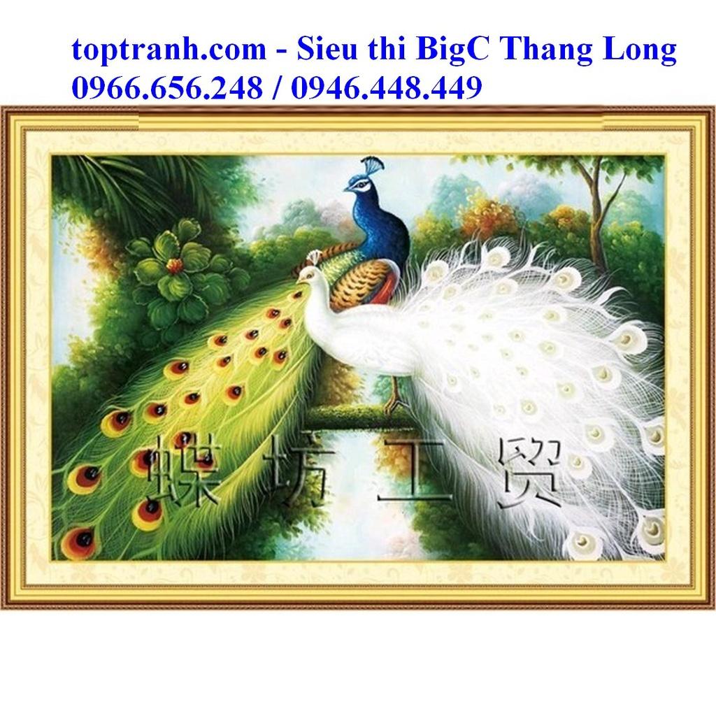 Tranh thêu chữ thập 2 con công A793 phu thê viên mãn chưa thêu