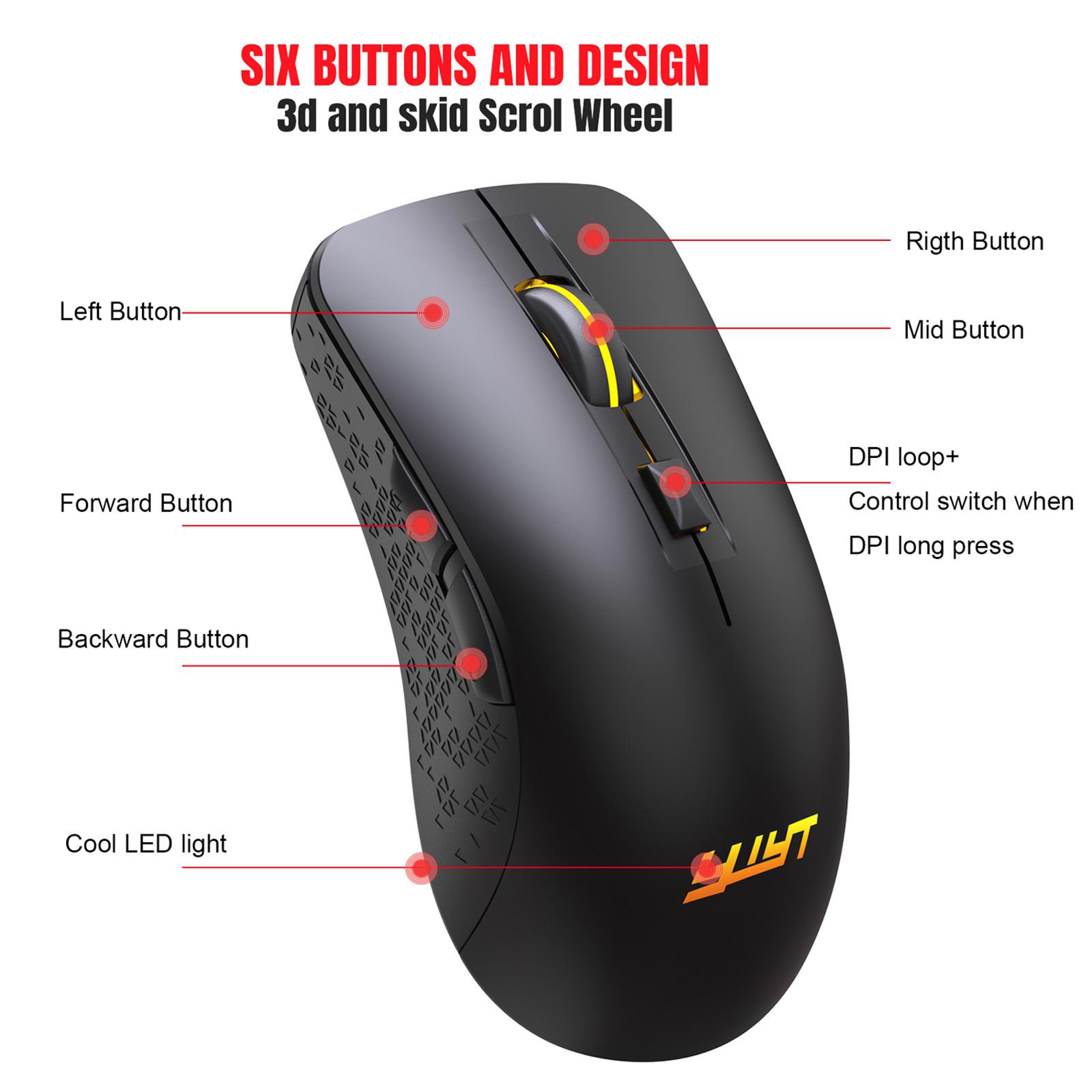 Dual Modes Bluetooth Mouse with USB Receiver for Laptop PC 500mAh Portable Black