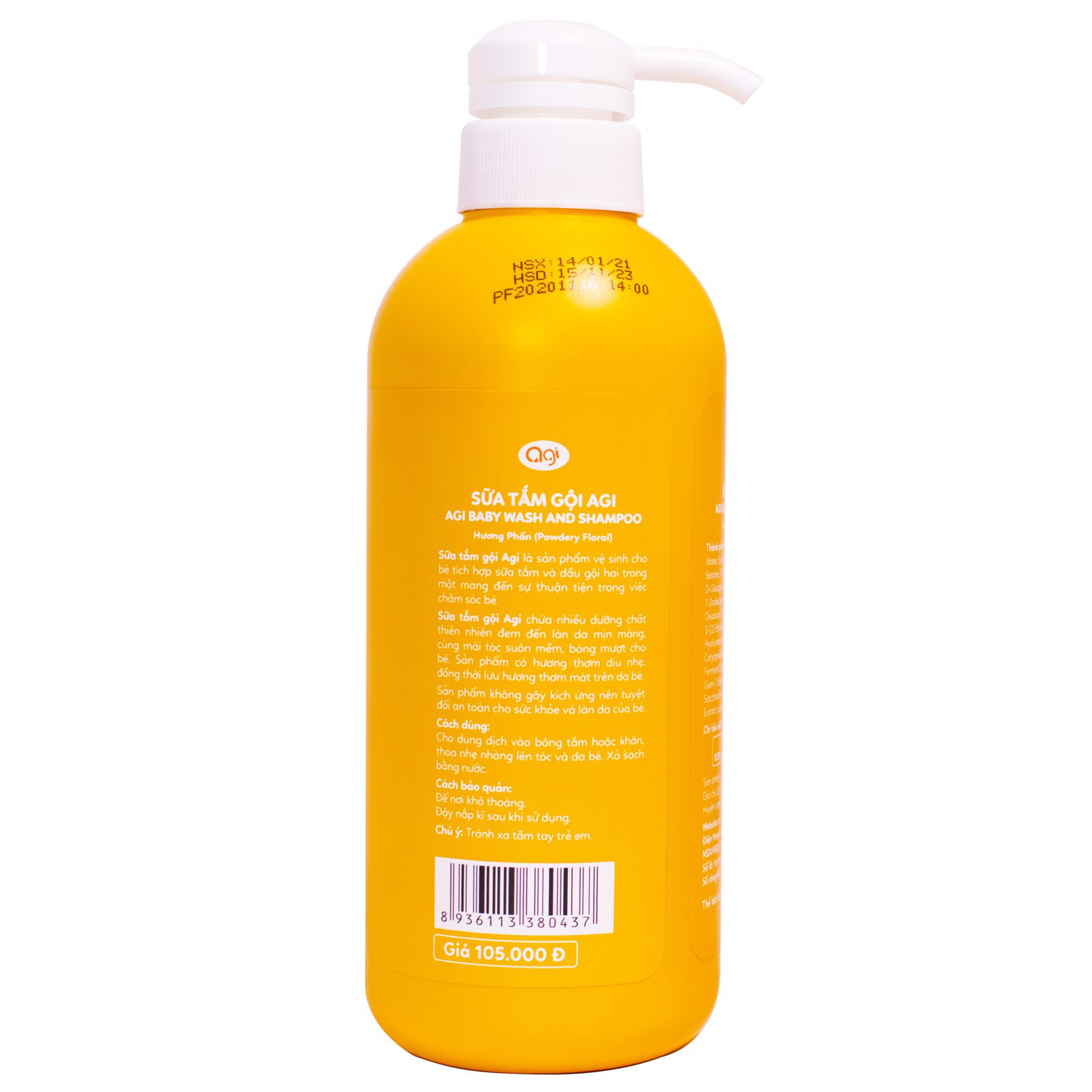 Sữa Tắm Gội AGI 500ml - Hương Phấn Baby