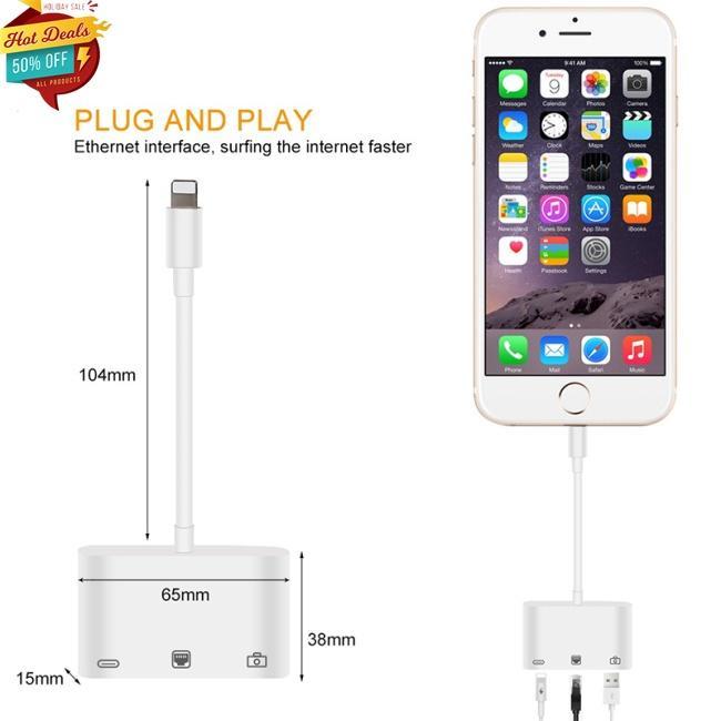 Bộ Chuyển Đổi Tốc Độ Cao Sang RJ45 Ethernet LAN Có Dây Cho iPhone/iPad Với Đầu Đọc USB 3 Camera